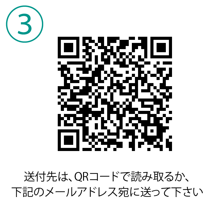 3.送付先はQRコードで読み取るか、下記のメールアドレス宛に送ってください